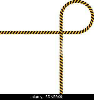 A line making a loop and going in a perpendicular direction with yellow and black diagonal stripes resembling a traffic sign. Stock Vector