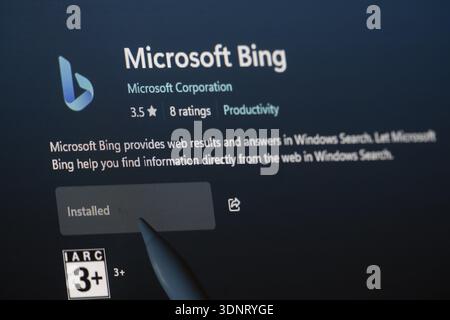 Dhaka, Bangladesh- 19 Sep 2025: A close-up of the Microsoft Bing app from the Microsoft Store is shown on a laptop screen Stock Photo