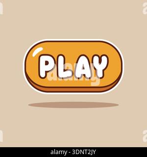 Rounded play button badge with bold white lettering and soft shading on a neutral background Stock Vector