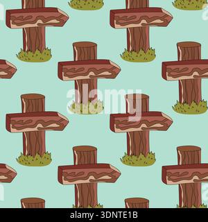 Seamless pattern with hand drawn road signs. Wooden signs with arrows. Nice design. Cartoon vector illustration for fabris, textile Stock Vector