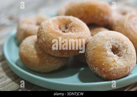 Traditional Homemade Spanish Rosquillas with Sugar on Plate Stock Photo