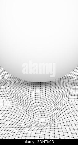 Digital data landscape with minimalist 3D sphere and distorted wireframe mesh background for technology concept Stock Vector