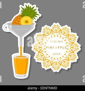 Illustration on theme big set different types juice pineapple in glass cup, juice pineapple pattern consisting of collection organic beverage to glass Stock Vector
