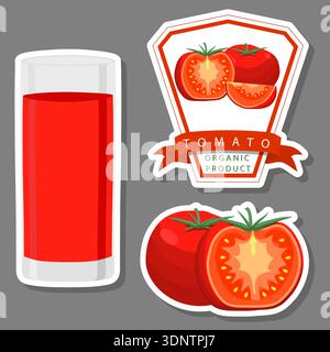 Illustration on theme big set different types juice tomato in glass cup, juice tomato pattern consisting of collection organic beverage to glass cup, Stock Vector