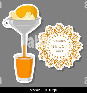 Illustration on theme big set different types juice melon in glass cup, juice melon pattern consisting of collection organic beverage to glass cup, br Stock Vector