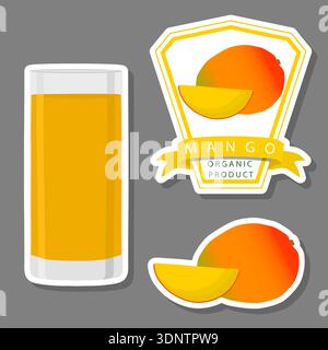 Illustration on theme big set different types juice mango in glass cup, juice mango pattern consisting of collection organic beverage to glass cup, br Stock Vector
