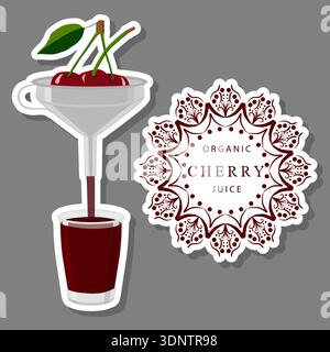 Illustration on theme big set different types juice cherry in glass cup, juice cherry pattern consisting of collection organic beverage to glass cup, Stock Vector