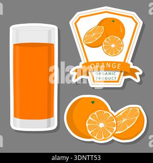 Illustration on theme big set different types juice orange in glass cup, juice orange pattern consisting of collection organic beverage to glass cup, Stock Vector