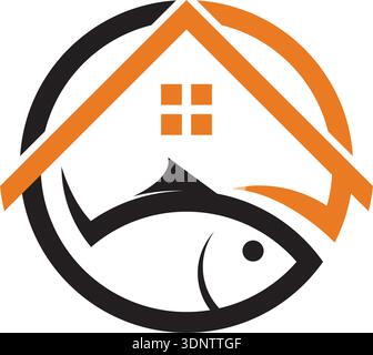 House And Fish Logo Design Stock Vector