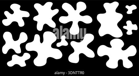 Black cartoon style water splash shapes with bold puddles and rounded liquid waves. Flat vector set for graphic backgrounds frames splat elements and Stock Vector