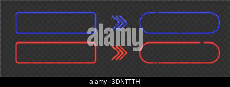 Futuristic neon button frame with light outline. Modern rectangle element for call to action, web UI, game interfaces and digital design projects. Stock Vector