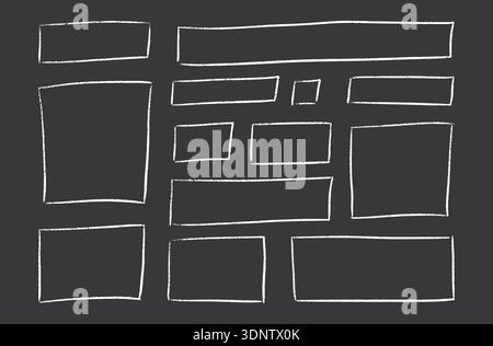 Chalk frame border on blackboard background with hand drawn doodle texture. Stock Vector