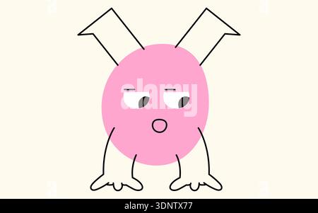 Cute happy geometric figure face made of a curvy pink form with raised arms and tiny legs. Stock Vector