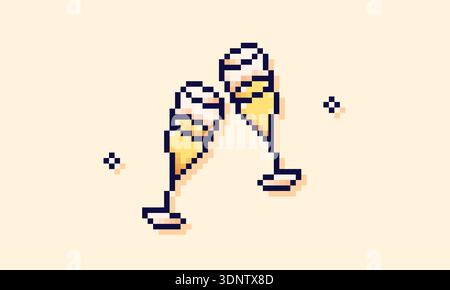 Pixel art two glasses of champagne. Stock Vector