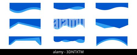 Simple clouds divider web site separator set. Fluffy curve edge header section. Blue border for banner, frame bottom, template. Vector illustration Stock Vector