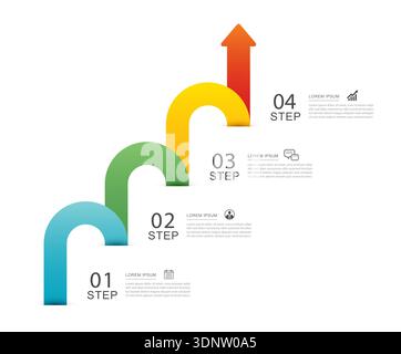 Infographic business growth strategy with 4 steps and rising arrows. Stock Vector