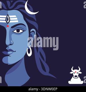 Lord Shiva Abstract Illustration with Crescent Moon in Modern Flat Style Stock Vector