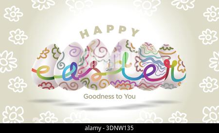 Happy Easter Lettered Eggs Set – Abstract Decorative Easter Egg Collection with Modern Festive Style Stock Vector