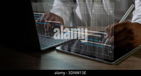 A project management dashboard Project planning workflow timeline to do, representing schedule control, milestone tracking, the project timeline Stock Photo