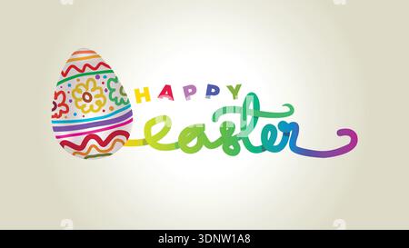 happy easter. colorfull easter egg with hand written happy easter text. abstract easter egg vector illustration Stock Vector