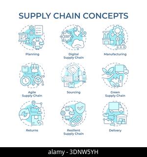Supply chain soft blue concept icons Stock Vector