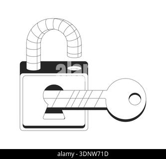 Unlock padlock with key 2D line object Stock Vector
