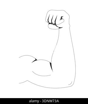 Muscular arm flexing 2D line object Stock Vector