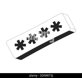 Angled password input field with four asterisks 2D line object Stock Vector