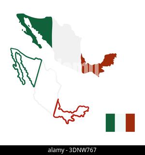 Graphic map of Mexico in flag colors. Vector illustration. Mexican flag and silhouette of Mexico's borders, isolated on white background. Revolution Stock Vector