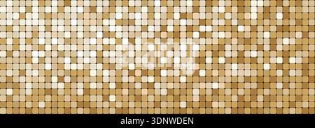 Golden mosaic disco party background. Metal gold sequin shiny sparkle decoration. Disco ball effect tile bg. glitter halftone wallpaper. Sparkling glitter backdrop. Vector illustration Stock Vector