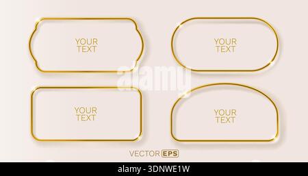 Collection of shiny golden frames in various elegant shapes, perfect for luxurious design elements. Vector illustration. Stock Vector