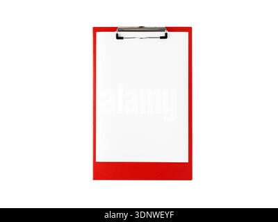 Red clipboard with blank white A4 paper isolated on white background Stock Photo
