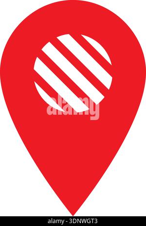 Red minimalist map pin location marker with diagonal stripe pattern isolated on transparent background Stock Vector