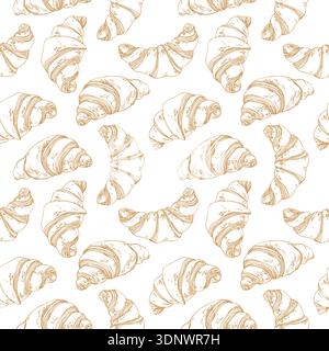 Croissant hand-drawn seamless vector pattern. Template for label design, menus, recipes, bakery Stock Vector
