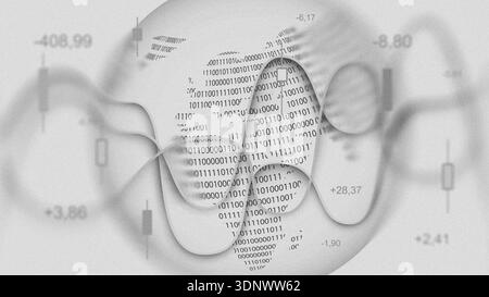 Data visualization shows world map with binary code and graphs in a digital setting Stock Photo