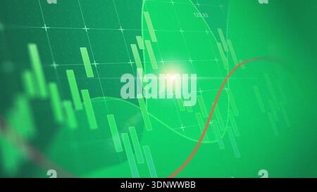 Stock market chart shows green trends with rising graphs and indicators in financial analysis Stock Photo