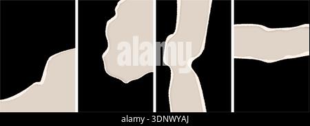 Torn edge black paper backgrounds set with stripes of empty space for text Stock Vector