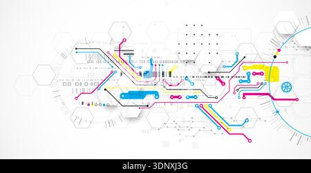 Abstract technological background with various elements. CMYK concept. Vector Stock Vector