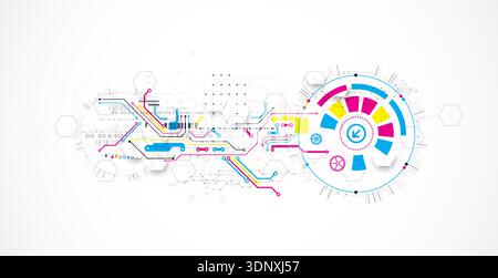Abstract technological background with various elements. CMYK concept. Vector Stock Vector