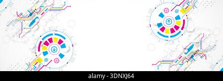 Abstract technological background with various elements. CMYK concept. Vector Stock Vector