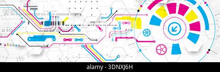 Abstract technological background with various elements. CMYK concept. Vector Stock Vector