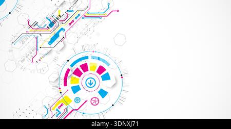 Abstract technological background with various elements. CMYK concept. Vector Stock Vector