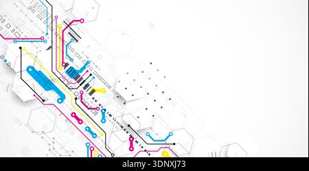 Abstract technological background with various elements. CMYK concept. Vector Stock Vector