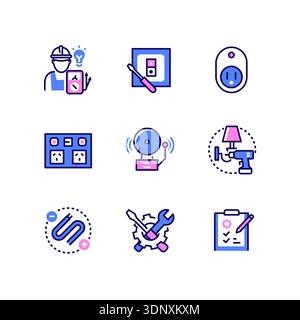 Electrician services - line design style icons set Stock Vector