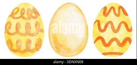 Yellow Easter Eggs Watercolor in Pastel Color - Collection Set Illustration Hand Painted on Isolated Background Stock Photo