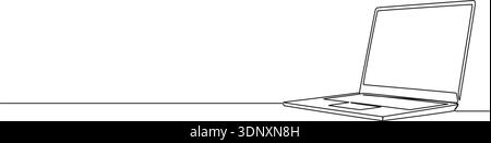 continuous line drawing of laptop computer, line art vector illustration Stock Vector