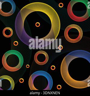 Abstract seamless pattern with colorful circles on black background. Vector illustration. Stock Vector