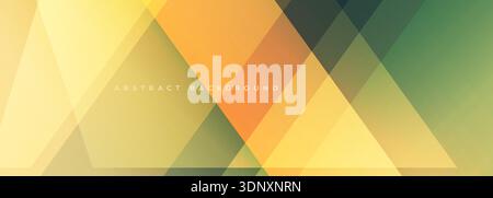 Geometric triangles warm palette abstract background soft layered shapes create retro midcentury mood translucent overlays with golden green gradients Stock Vector