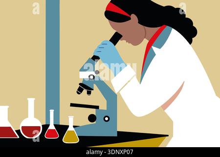 A female scientist Working in a Laboratory. Science and Research Vector Stock Photo