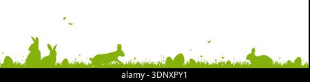 Easter banner, Easter bunny border, eggs on the grass Stock Vector
